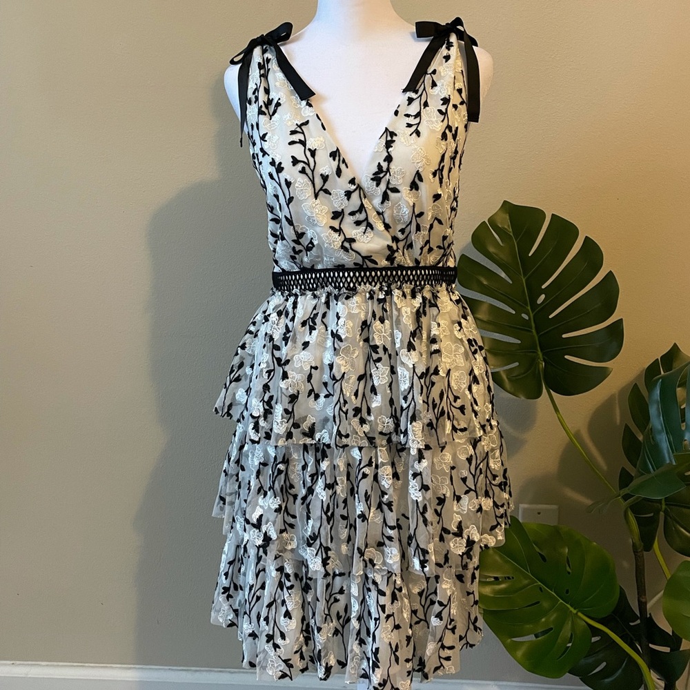 BARDOT Floral Appliqué Ruffle Dress